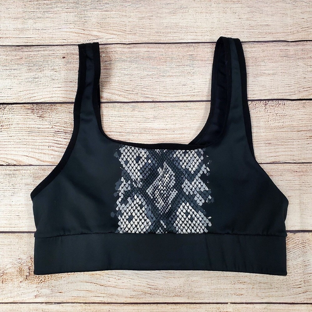 Cor Womens Snakeskin Print Fitness Running Sports Bra Black Athletic Size Medium